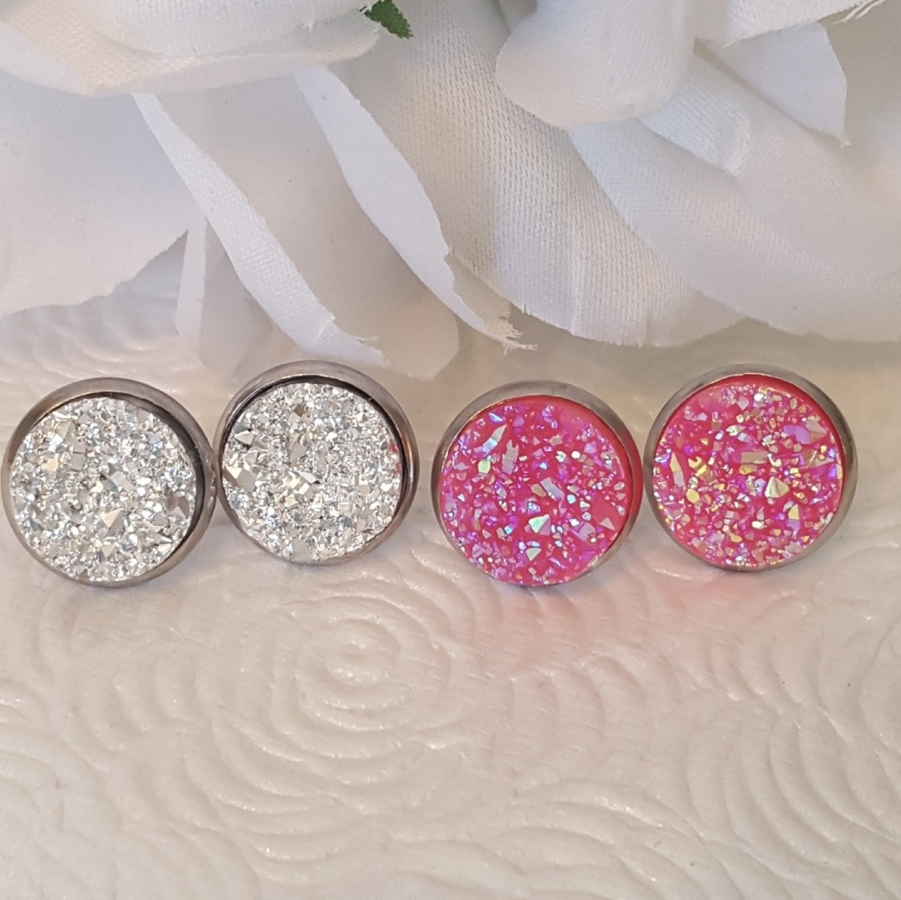 Glittery Blue/Turquoise Druzy Earrings - Picture 2 of 3